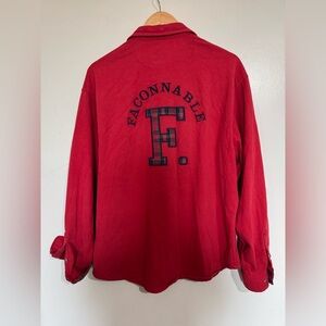 Faconnable Red Button Down Shirt with plaid F Logo size Medium Vintage cotton